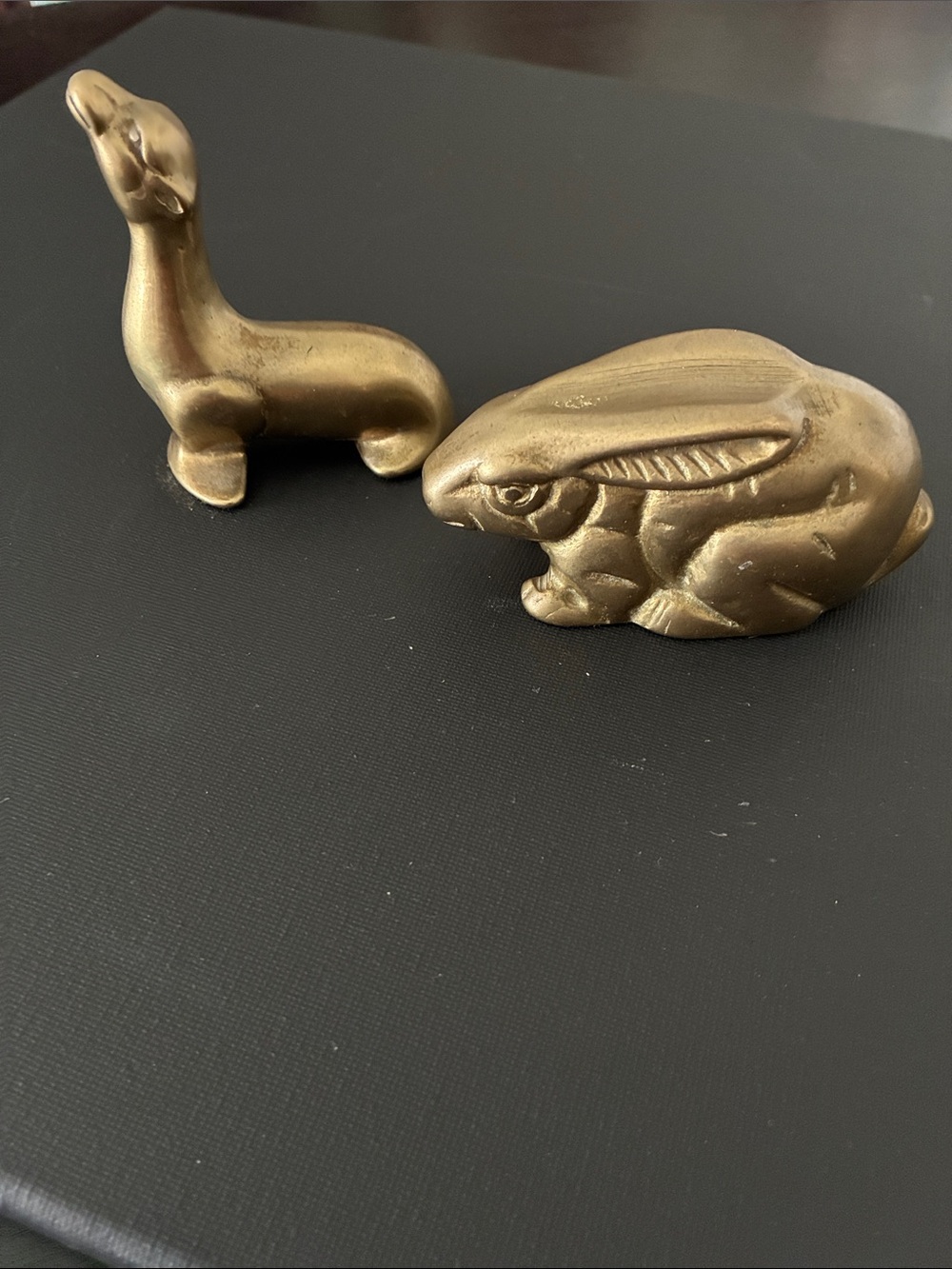 Gold Ceramic Rabbit and Seal Figurine Pair - Home Accents